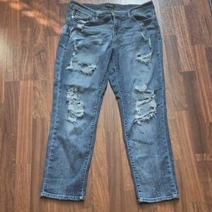 Judy Blue Distressed Straight Leg Jeans - Classic Blue